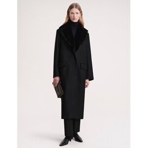 TOTEME Shearling Collar Wool Coat in Black Size 36 / US 4